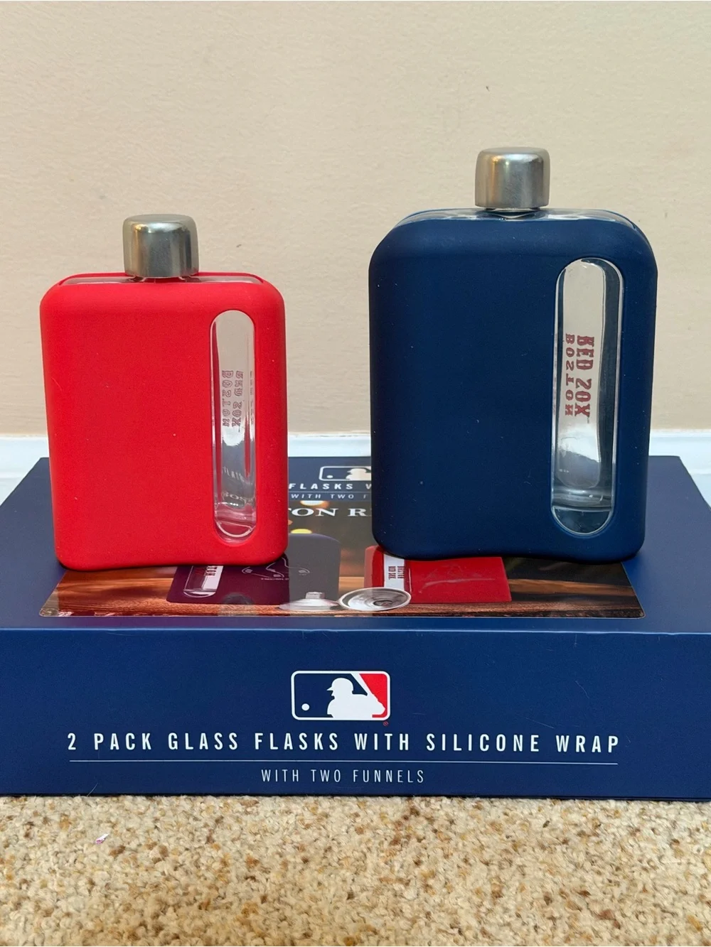 MLB Boston Red Sox Red and Navy Silicone-Wrap Glass Flasks - 2 Pack